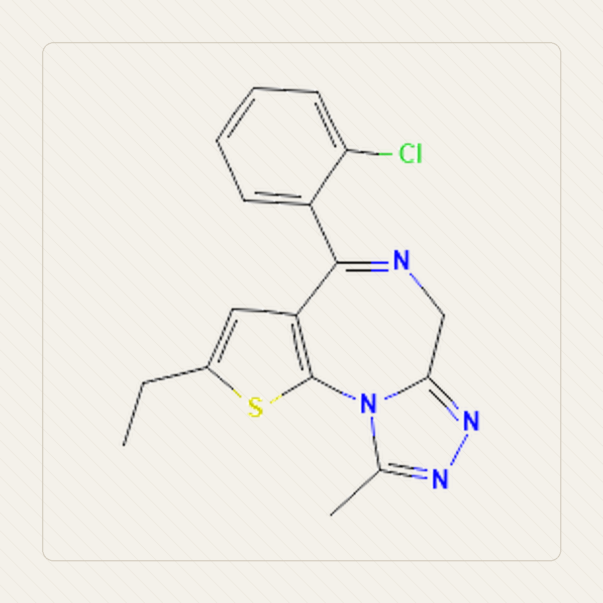 Etizolam, molekulistruktuuri õppeillustratsioon