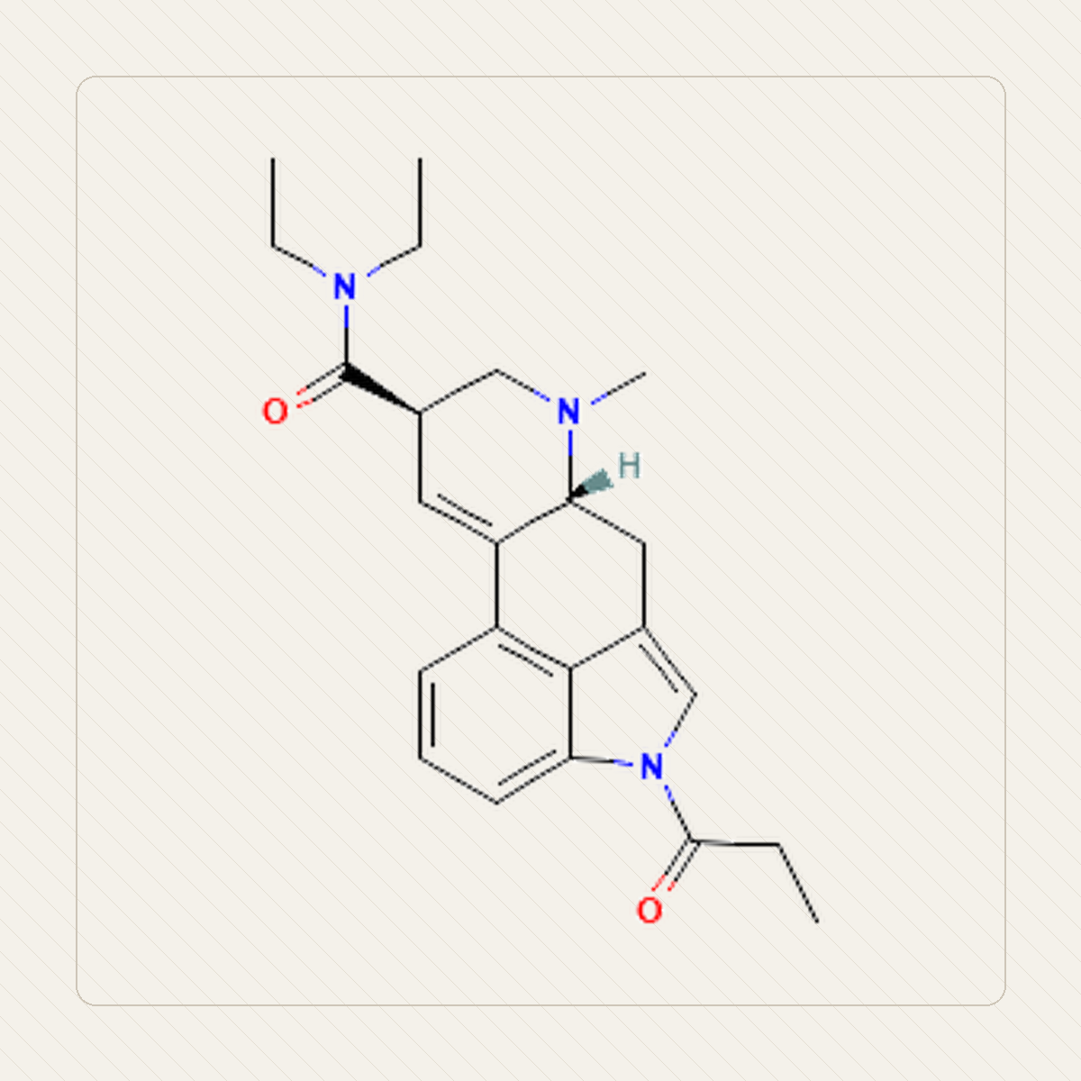 1P-LSD 1-propionylo-LSD, molekulistruktuuri õppeillustratsioon