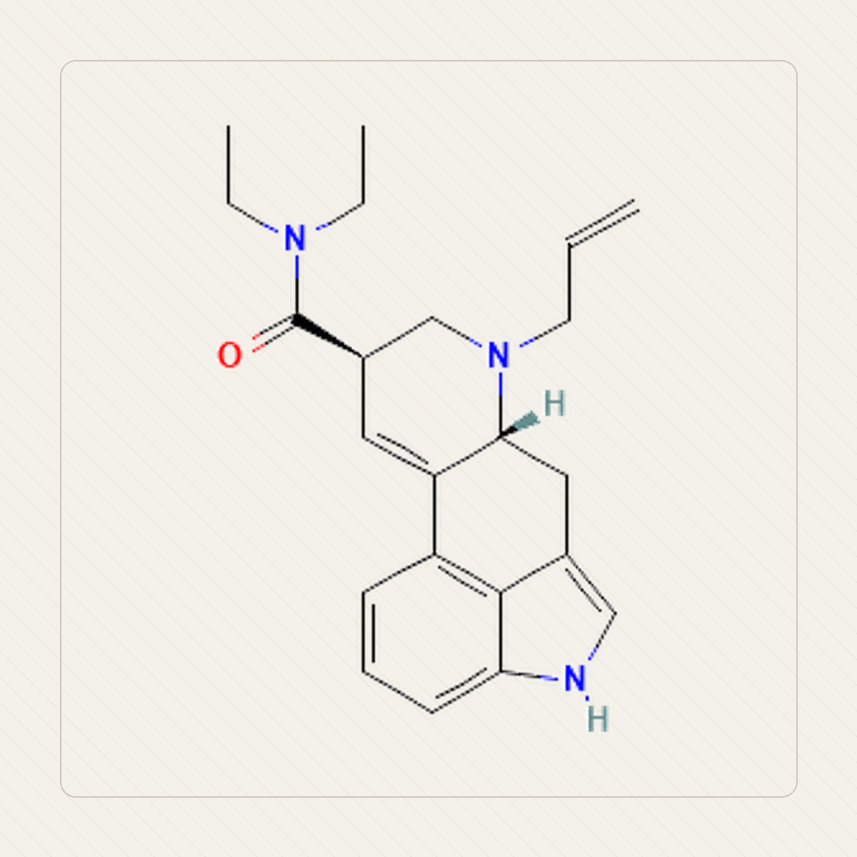 AL-LAD 6-allilo-6-nor-LSD, molekulistruktuuri õppeillustratsioon