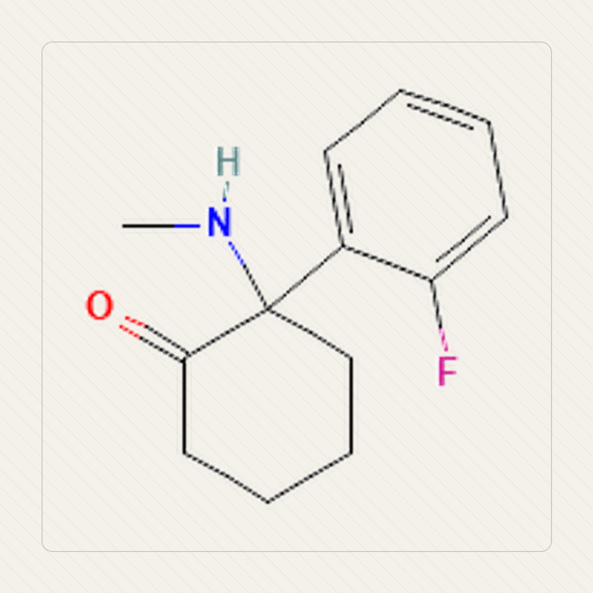 2-FDCK 2-fluorodeschloroketamina, molekulistruktuuri õppeillustratsioon